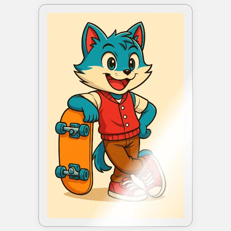 Scooter Fox mit Skateboard - Sticker Größe S (10 x 10 cm) - Transparent glänzend