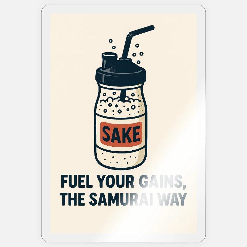 Saké et Gains Style Samurai - Sticker taille S (10 x 10 cm) - brillant transparent