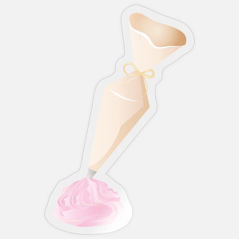Sahnespritzbeutel mit rosa Häubchen - Sticker Größe S (10 x 10 cm) - Transparent glänzend