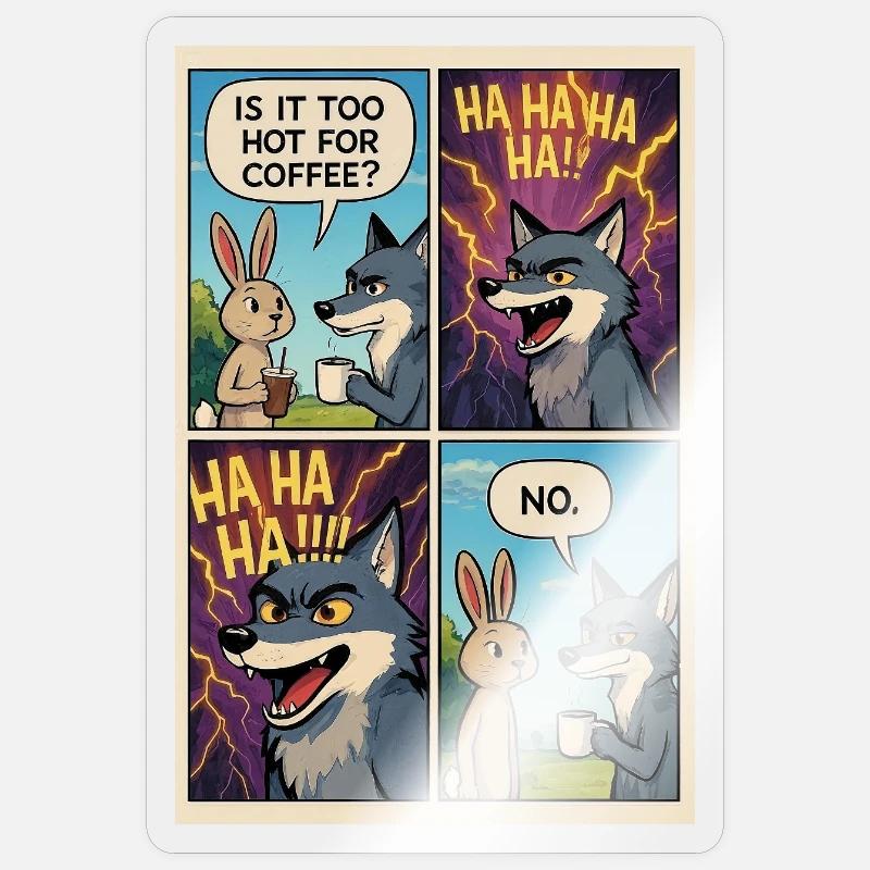 Too Hot Coffee Witz-Comic – lustiges Geschenk - Sticker Größe S (10 x 10 cm) - Transparent glänzend
