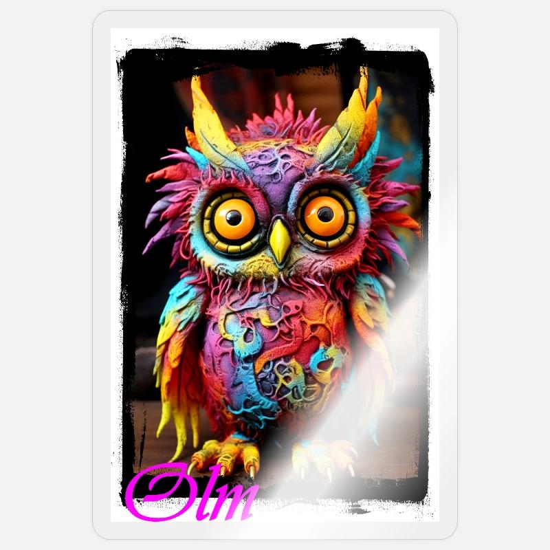 Bunte Fantasiewelt Eulenfigur Puppe Textil Märchen - Sticker Größe S (10 x 10 cm) - Transparent glänzend