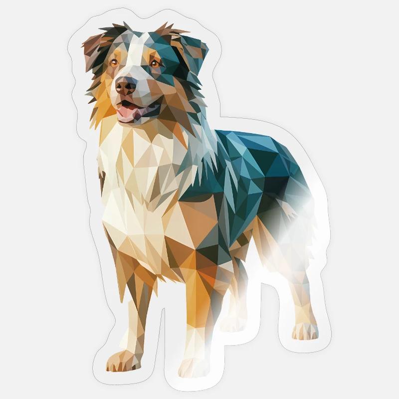 Australian Shepherd - Cooles Low Poly Logo Sticker Größe S (10 x 10 cm)