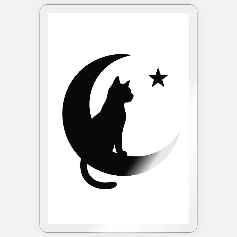 Moon cat on moon shadow - Sticker size S (10 x 10 cm) - transparent glossy
