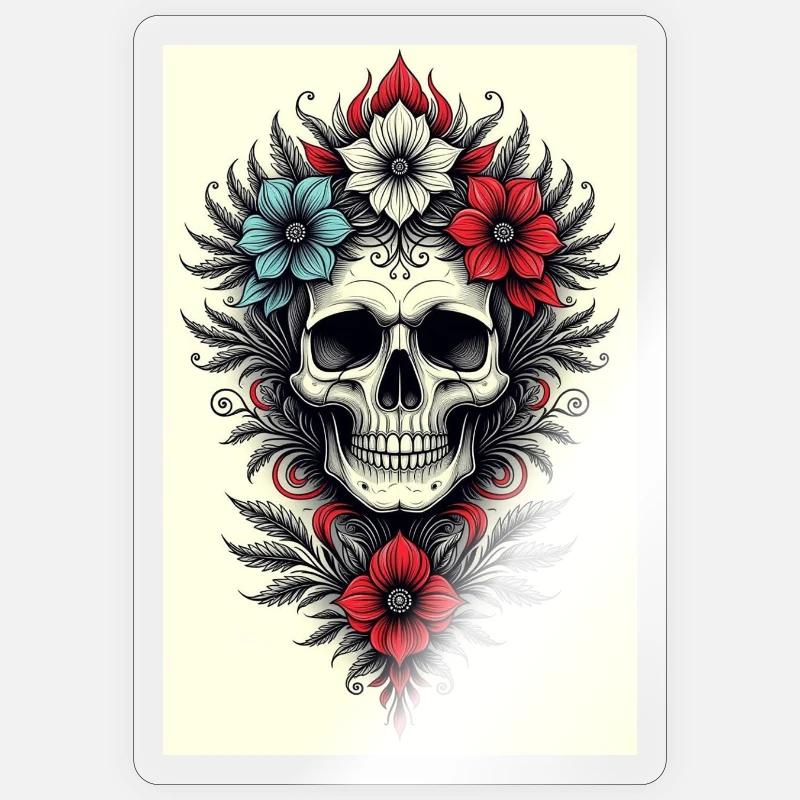 Style de tatouage de crâne de fleur Sticker taille S (10 x 10 cm)