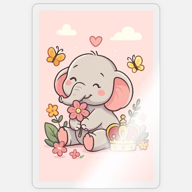 Pastel Elephant Crowned - Sticker size S (10 x 10 cm) - transparent glossy