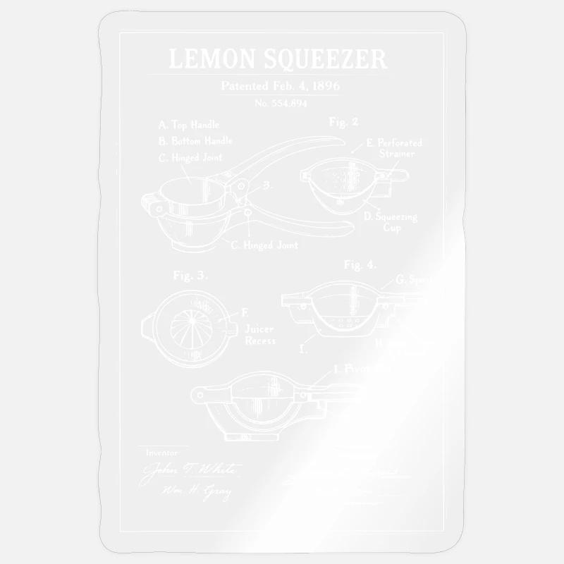 Lemon Squeezer Patent Sketch - Sticker size S (10 x 10 cm) - transparent glossy
