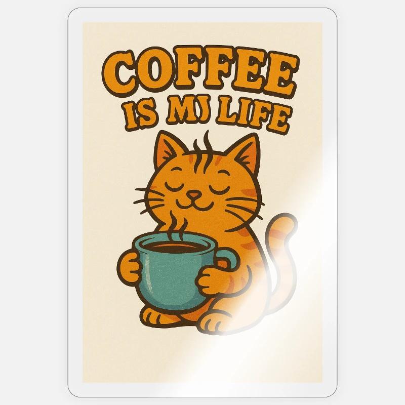 Coffee-loving cat in retro style - Sticker size S (10 x 10 cm) - transparent glossy