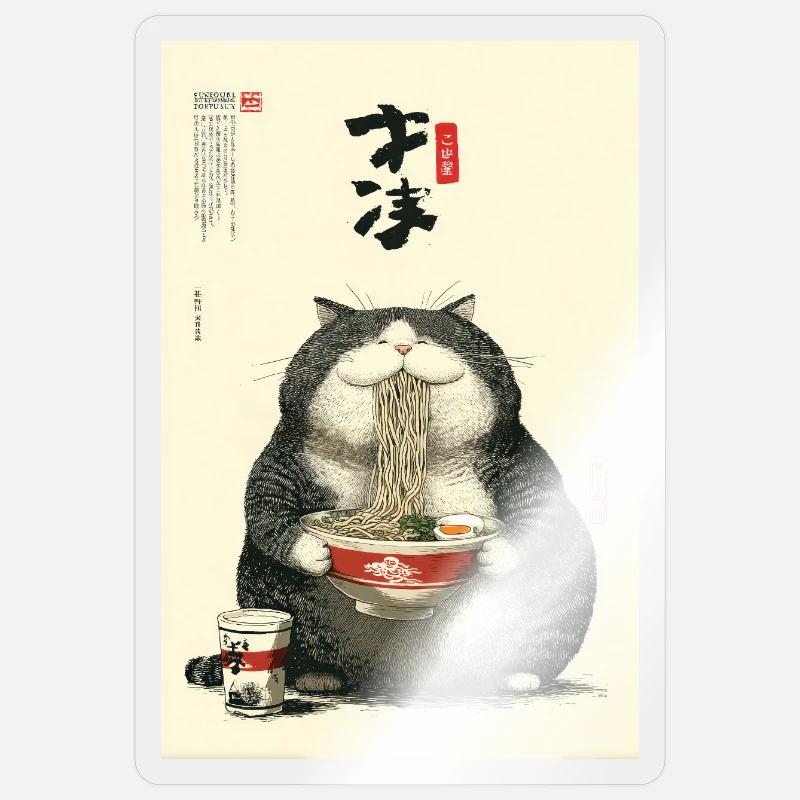 Neko Ramen Feast - Sticker size S (10 x 10 cm) - transparent glossy