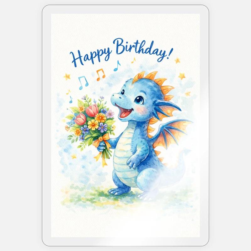 Blauer Drache mit Blumenstrauß - Sticker Größe S (10 x 10 cm) - Transparent glänzend