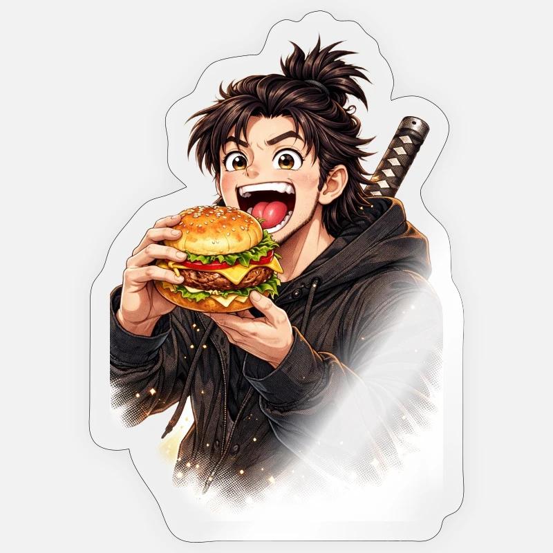 Anime Burgerheld - Sticker taille S (10 x 10 cm) - brillant transparent