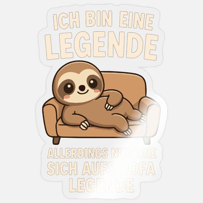 Sloth Sofa Legend Funny Saying - Sticker size S (10 x 10 cm) - transparent glossy