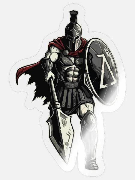 Veteran Spartan Combat Spear Shield Maskottchen - Sticker Größe S (10 x 10 cm) - Transparent glänzend