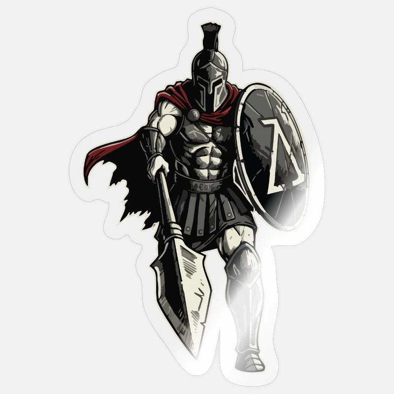 Veteran Spartan Combat Spear Shield Maskottchen Sticker Größe S (10 x 10 cm)