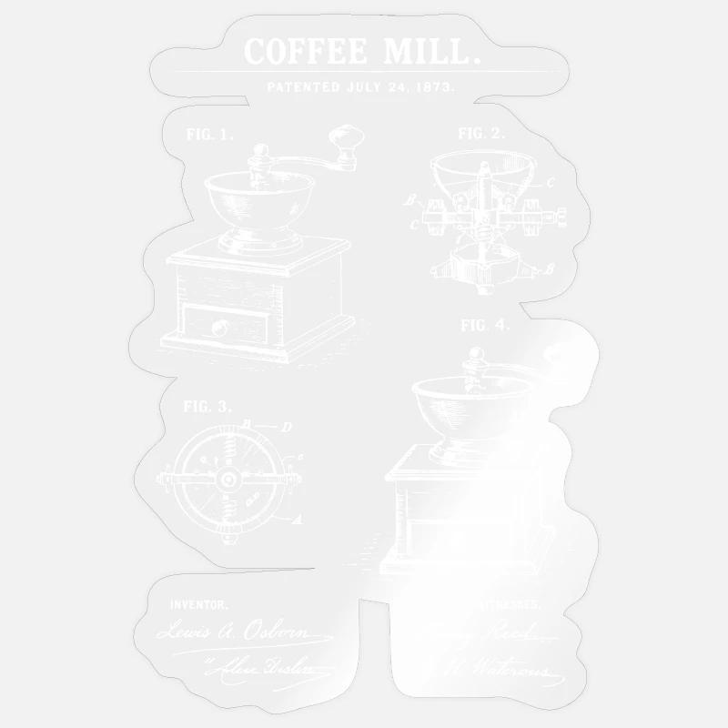 Coffee Mill Patent-Bauplan - Sticker Größe S (10 x 10 cm) - Transparent glänzend