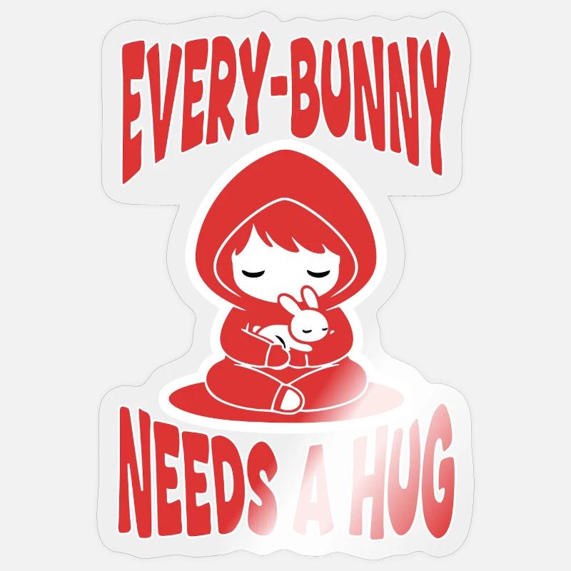 Lapin Hug Every-Bunny Manga Mignon - Sticker taille S (10 x 10 cm) - brillant transparent