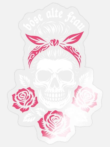 Skull Bandana Böse Alte Frau - Sticker Größe S (10 x 10 cm) - Transparent glänzend