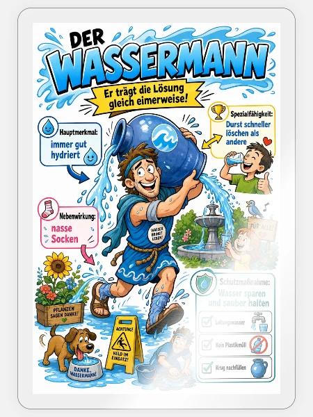 Der Wassermann – die Lösung eimerweise - Sticker Größe S (10 x 10 cm) - Transparent glänzend