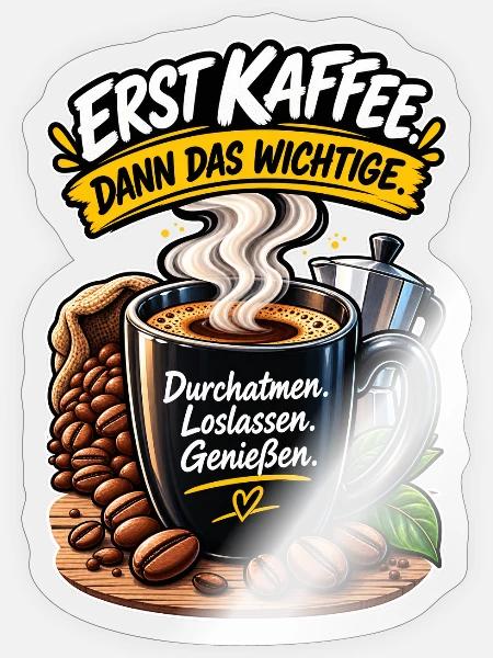 Erst Kaffee, Dann Wichtiges - Sticker Größe S (10 x 10 cm) - Transparent glänzend