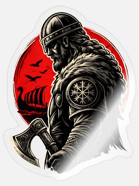 Wikingerkriegsherr am Roten Horizont - Sticker Größe S (10 x 10 cm) - Transparent glänzend