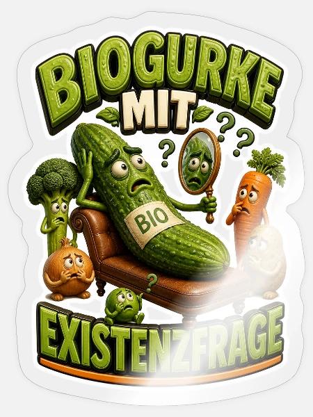 Biogurke Mit Existenzfrage Gemüse Humor Spruch - Sticker Größe S (10 x 10 cm) - Transparent glänzend