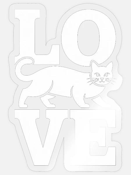 Cat Silhouette integrierte LOVE-Grafik - Sticker Größe S (10 x 10 cm) - Transparent glänzend