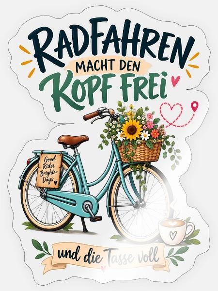 Radfahren macht den Kopf frei - Sticker Größe S (10 x 10 cm) - Transparent glänzend