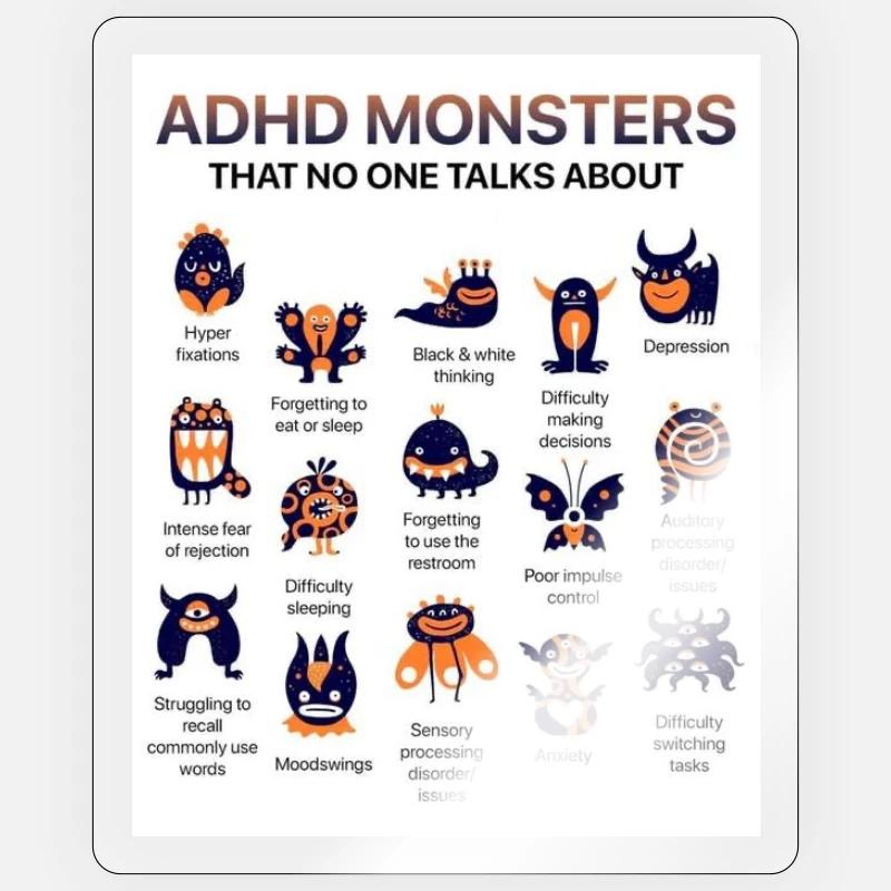 ADHD Monsters You Don’t Hear About Sticker size S (10 x 10 cm)