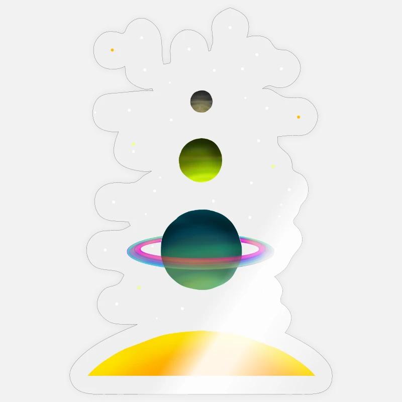 Planètes alignées - Sticker taille S (10 x 10 cm) - brillant transparent