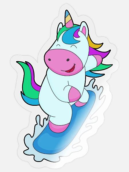 Einhorn Snowboarder Snowboard - Sticker Größe S (10 x 10 cm) - Transparent glänzend