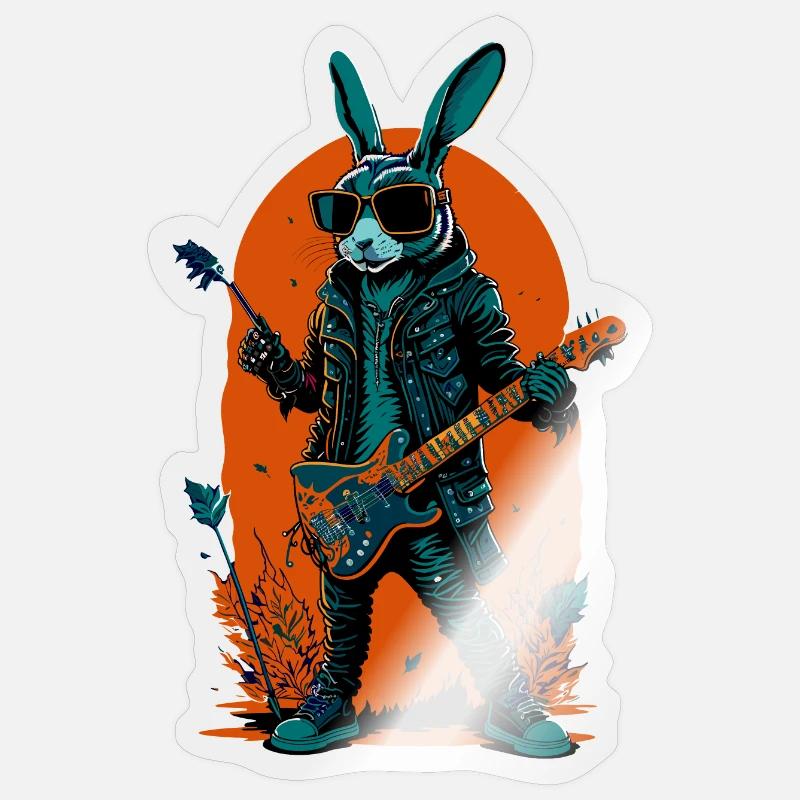 Illustration eines Hasen der E-Gitarre spielt - Sticker Größe S (10 x 10 cm) - Transparent glänzend