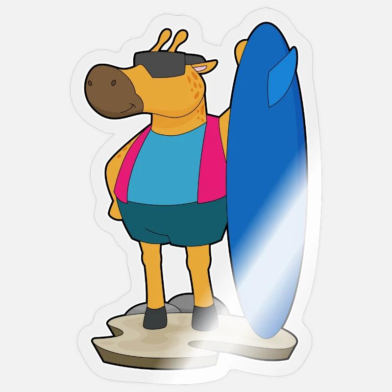 Giraffe Surfer Surfbrett - Sticker Größe S (10 x 10 cm) - Transparent glänzend