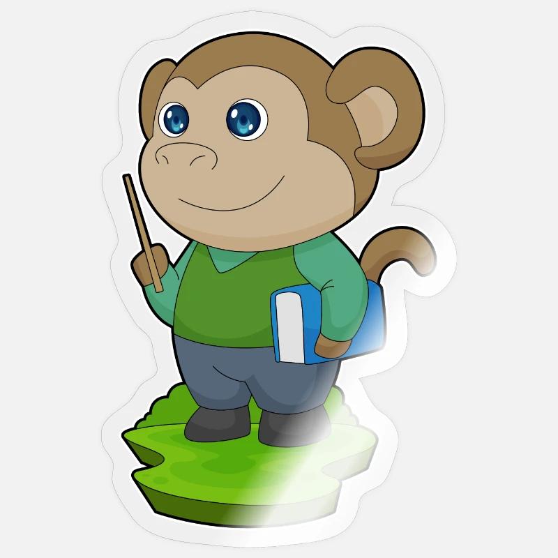 Affe Lehrer Buch Schule - Sticker Größe S (10 x 10 cm) - Transparent glänzend