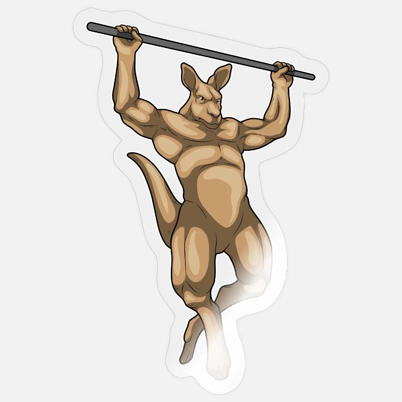Kangaroo Bodybuilder Pull-Ups Bodybuilding - Sticker size S (10 x 10 cm) - transparent glossy