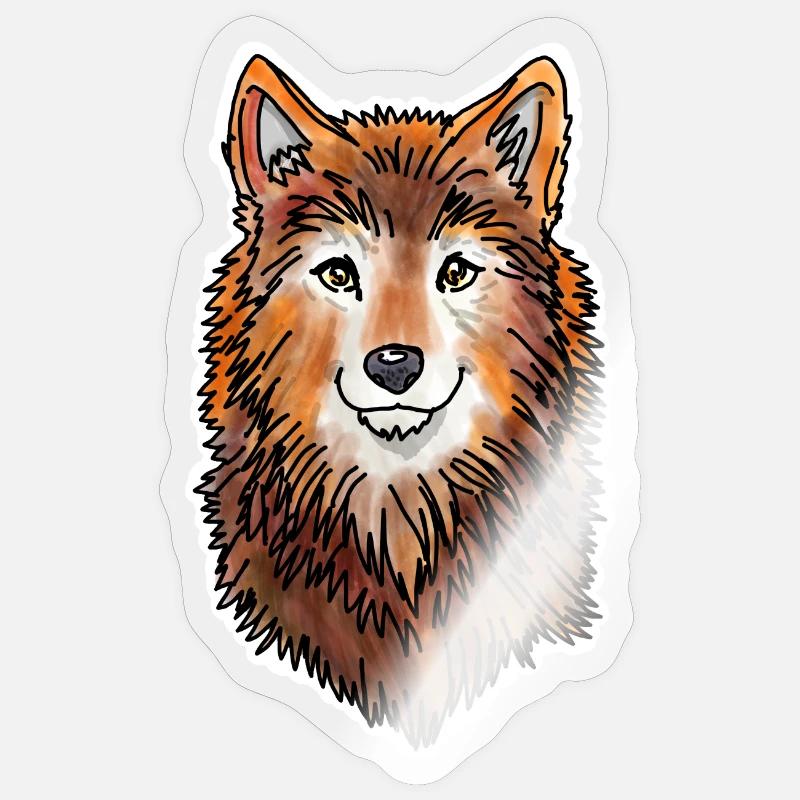 Tête de loup (fourrure brune) - Sticker taille S (10 x 10 cm) - brillant transparent