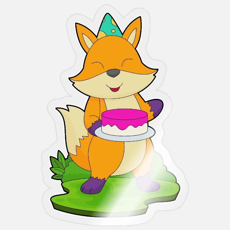 Gâteau d’anniversaire renard - Sticker taille S (10 x 10 cm) - brillant transparent