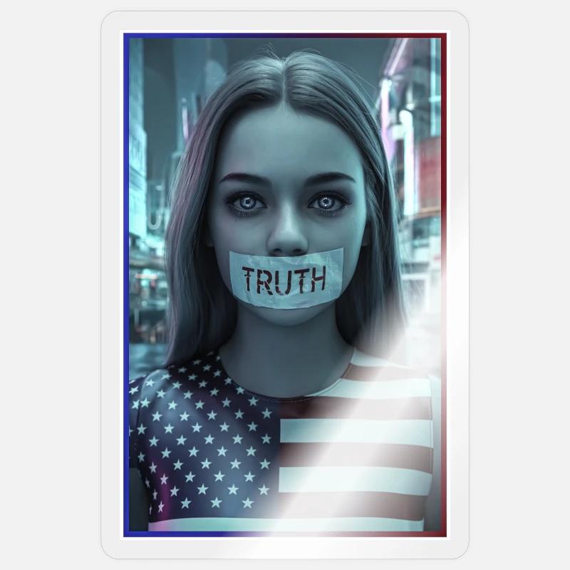 Conception du visage avec la bouche de vérité dans le drapeau américain Sticker taille S (10 x 10 cm)