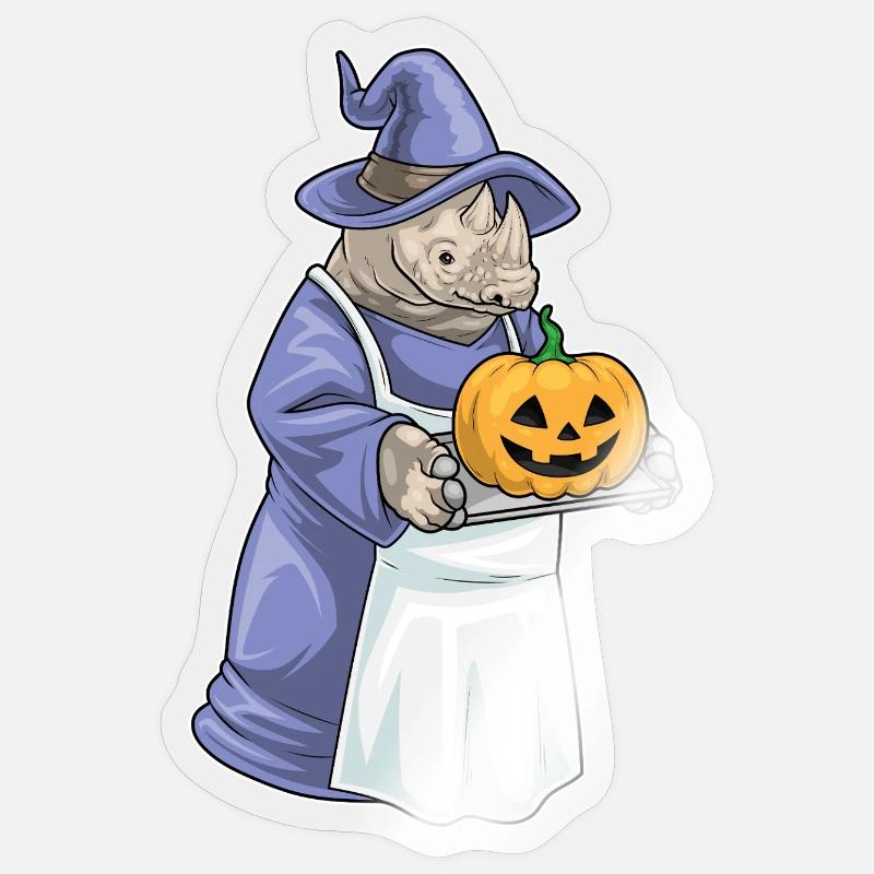 Nashorn Halloween Hexe Bäcker - Sticker Größe S (10 x 10 cm) - Transparent glänzend