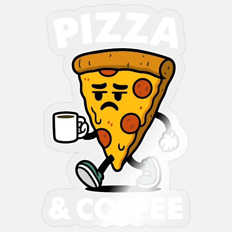 Müde Pizza mit Kaffee - Sticker Größe S (10 x 10 cm) - Transparent glänzend