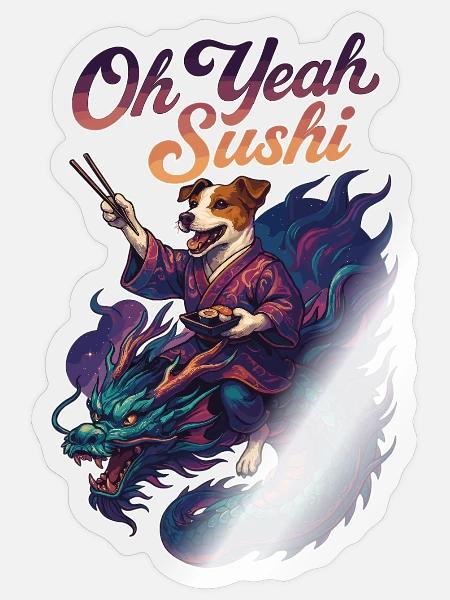 Sushi Jack Russell Terrier Drache Kimono Geschenk - Sticker Größe S (10 x 10 cm) - Transparent glänzend