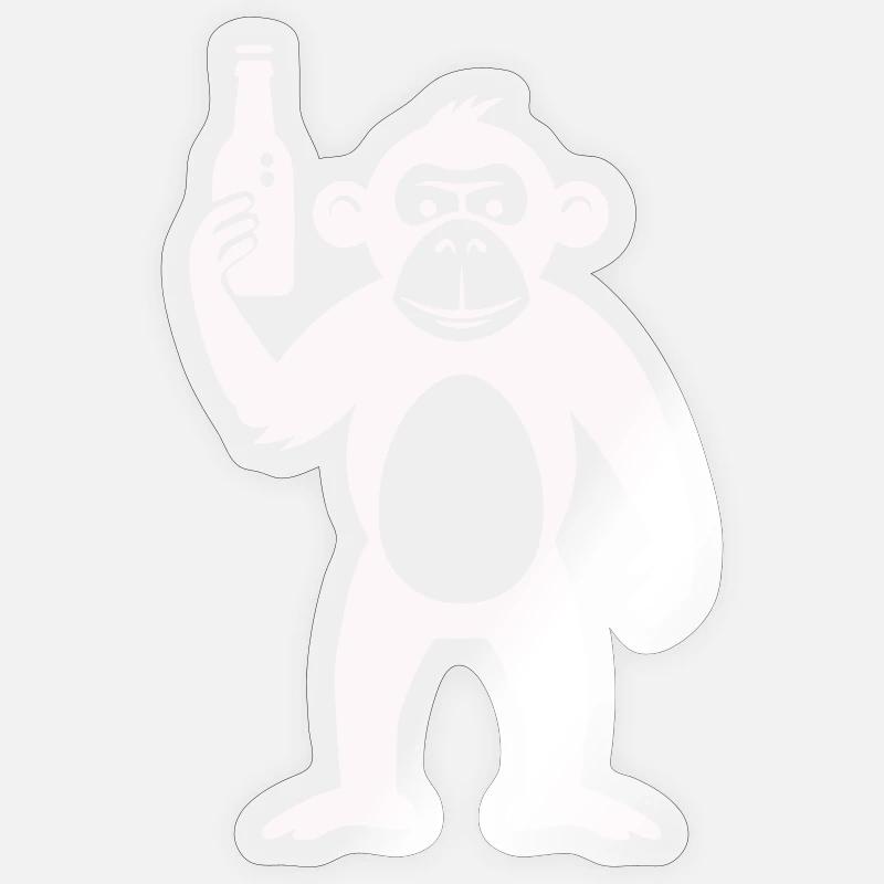Singe humoristique avec bouteille - Sticker taille S (10 x 10 cm) - brillant transparent