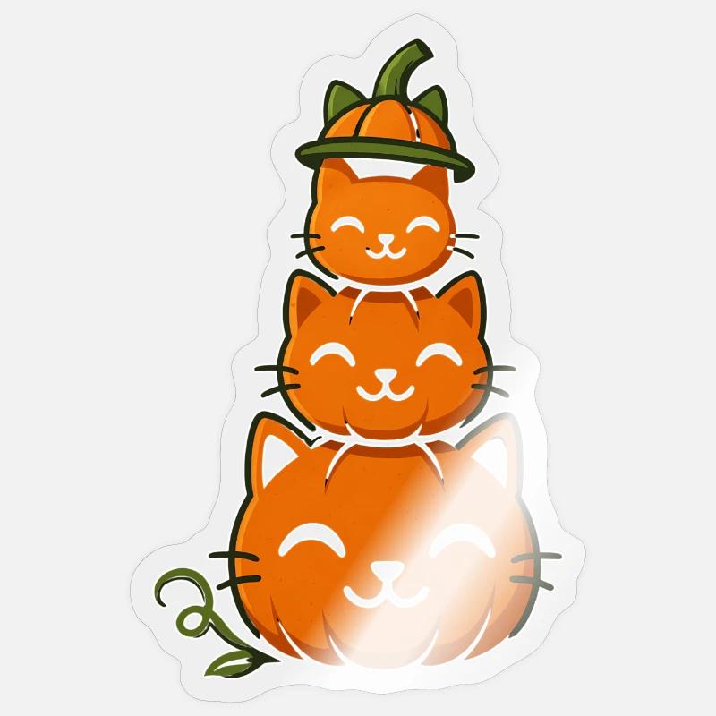 Happy Pumpkin Cat Stack - Sticker taille S (10 x 10 cm) - brillant transparent