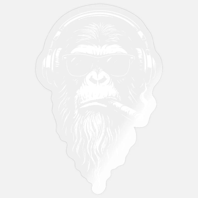 Chill DJ Monkey avec casque - Sticker taille S (10 x 10 cm) - brillant transparent