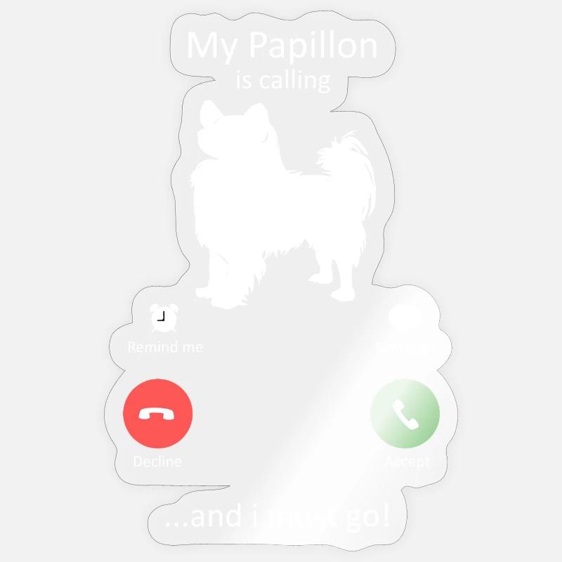 Interface de téléphone intelligent Papillon Dog Calling Sticker taille S (10 x 10 cm)