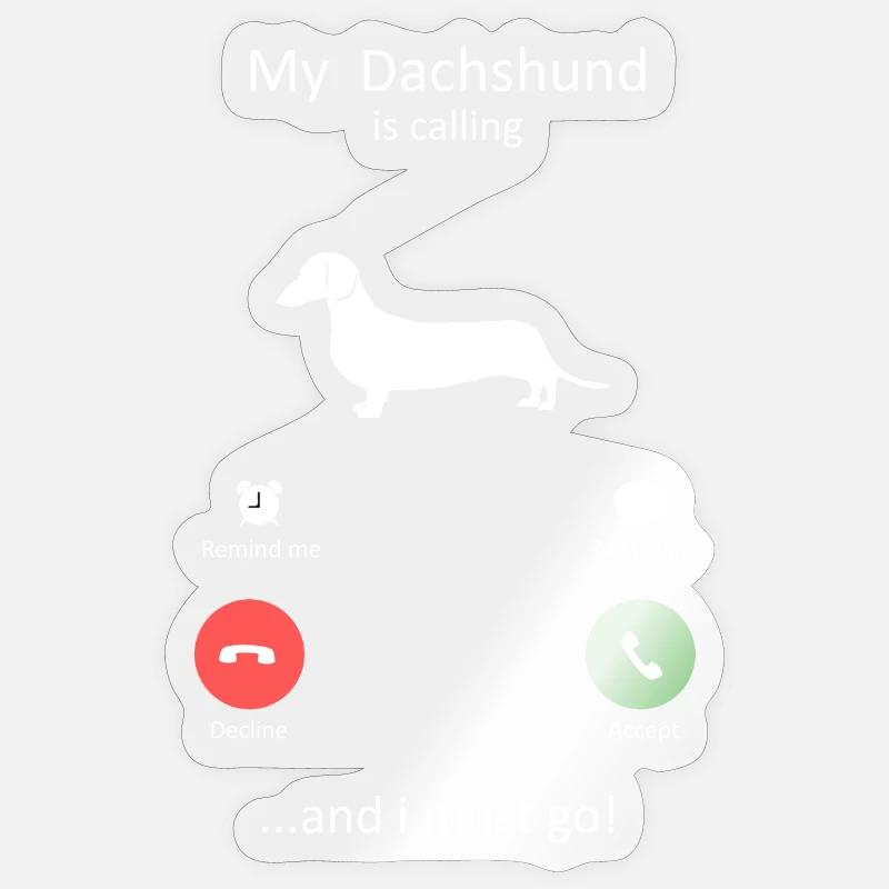 Dackel ruft Smartphone-Schnittstelle Kunst - Sticker Größe S (10 x 10 cm) - Transparent glänzend
