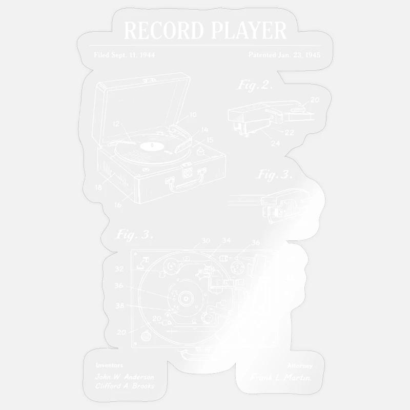 Retro-Plattenspieler-Bauplan - Sticker Größe S (10 x 10 cm) - Transparent glänzend