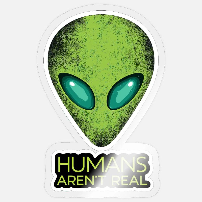 Alien Gesicht Humans Aren't Real - Sticker Größe S (10 x 10 cm) - Transparent glänzend