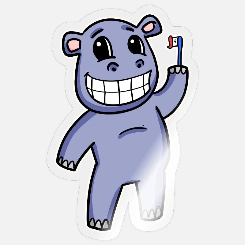 Hippo with toothbrush - Sticker size S (10 x 10 cm) - transparent glossy