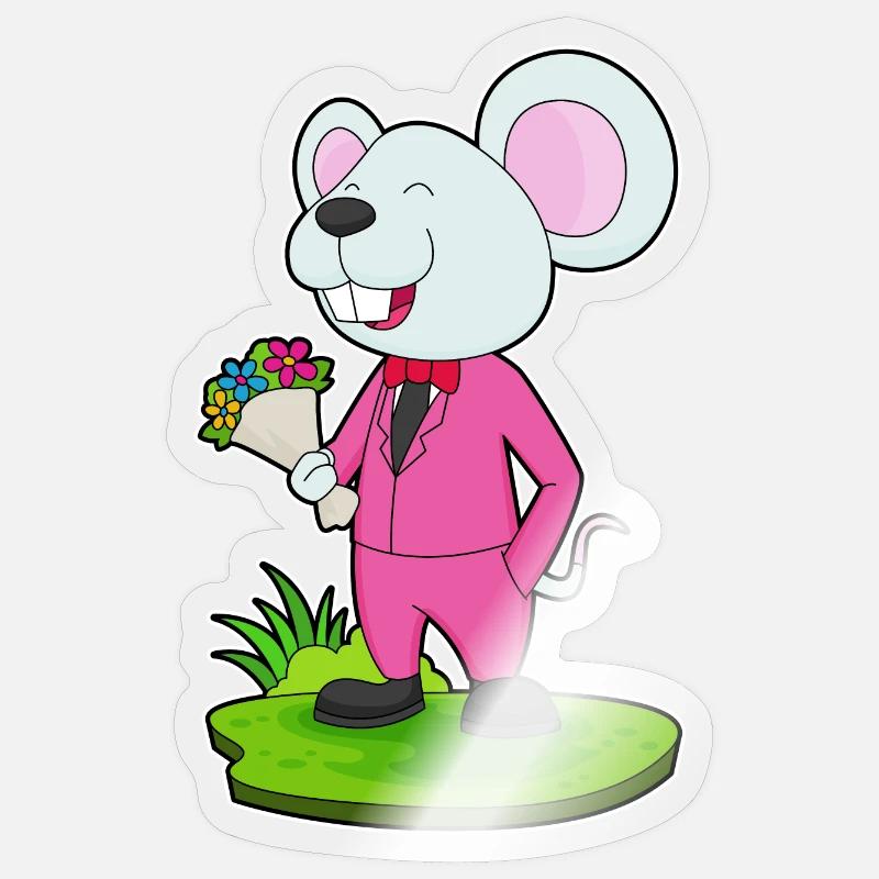 Mariage de fleurs de marié de souris - Sticker taille S (10 x 10 cm) - brillant transparent