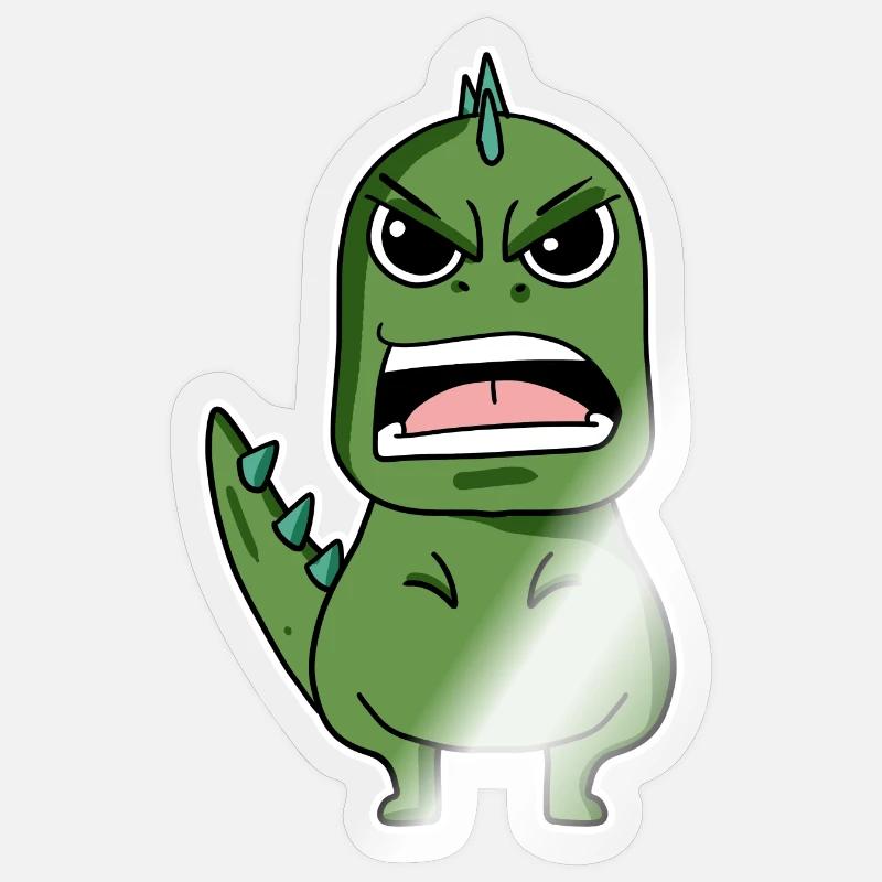 Dino en colère - Sticker taille S (10 x 10 cm) - brillant transparent