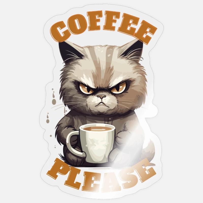 Coffee Please Cat Sticker Größe S (10 x 10 cm)